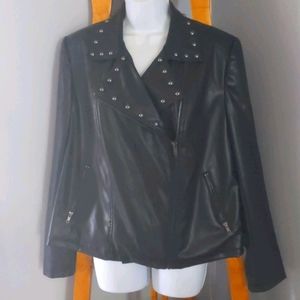 Embroided vegan leather jacket